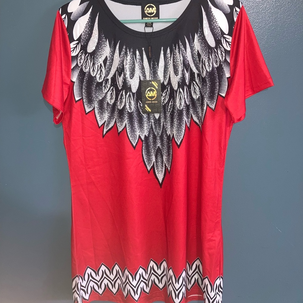 Red Feather Pattern Women's Tunic